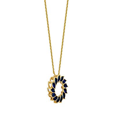 Classic Treasures 18K Gold Over Silver Created Blue Sapphire Starburst Pendant