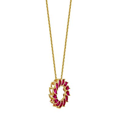 Classic Treasures 18K Gold Over Silver Created Ruby Starburst Pendant