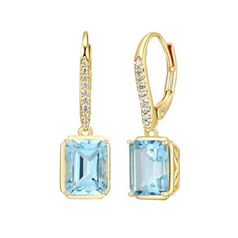Classic Treasures 18K Gold Over Silver Genuine Blue and White Topaz Leverback Earrings