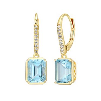 Classic Treasures 18K Gold Over Silver Genuine Blue and White Topaz Leverback Earrings