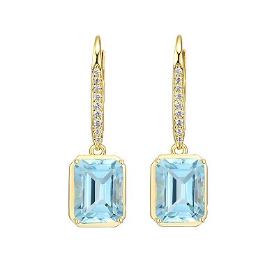 Classic Treasures 18K Gold Over Silver Genuine Blue and White Topaz Leverback Earrings