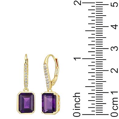 Classic Treasures 18K Gold Over Silver Genuine Amethyst and White Topaz Leverback Earrings
