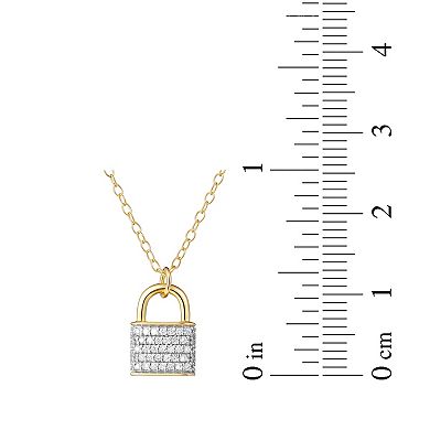 18K Gold Over Silver 1/10 Carat T.W. Diamond Lock Necklace