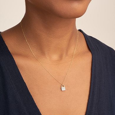 Classic Treasures 18K Gold Over Silver 1/10 Carat T.W. Diamond Lock Necklace