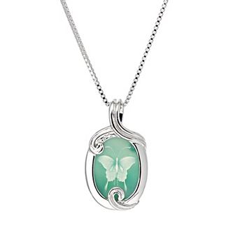 Classic Treasures Sterling Silver Genuine Green Agate Butterfly Cameo Pendant
