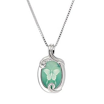 Classic Treasures Sterling Silver Genuine Green Agate Butterfly Cameo Pendant
