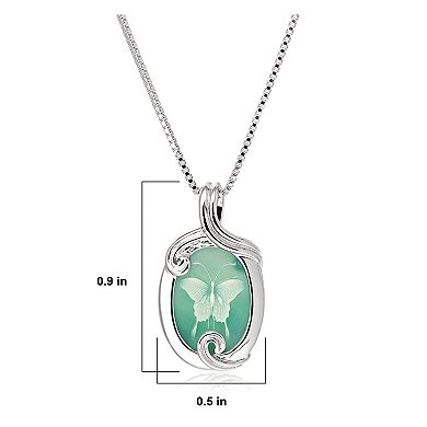 Classic Treasures Sterling Silver Genuine Green Agate Butterfly Cameo Pendant