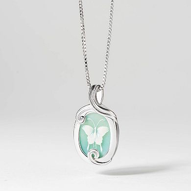 Classic Treasures Sterling Silver Genuine Green Agate Butterfly Cameo Pendant