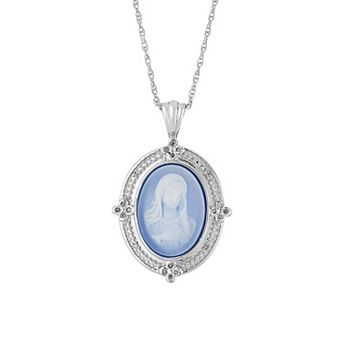 Classic Treasures Sterling Silver Genuine Blue Agate Butterfly Madonna Pendant