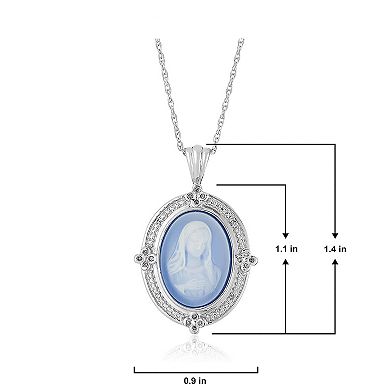 Classic Treasures Sterling Silver Genuine Blue Agate Butterfly Madonna Pendant