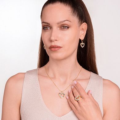 Gold Tone Diamond Accent Open Heart Earrings, Pendant and Ring Set