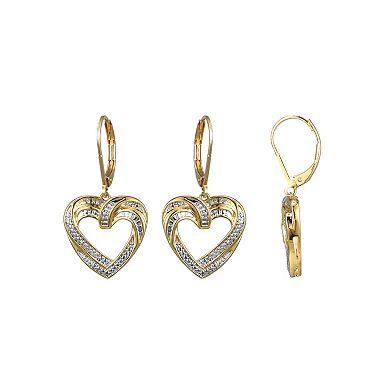 Gold Tone Diamond Accent Open Heart Earrings, Pendant and Ring Set