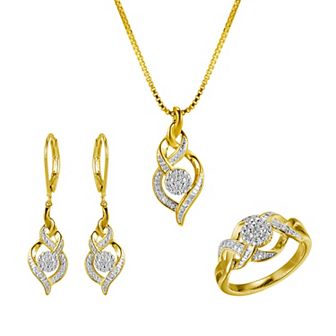 Classic Treasures Gold Tone Diamond Accent Waterfall Earrings, Pendant Necklace and Ring Set