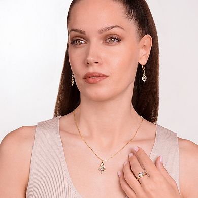 Gold Tone Diamond Accent Waterfall Earrings, Pendant Necklace and Ring Set