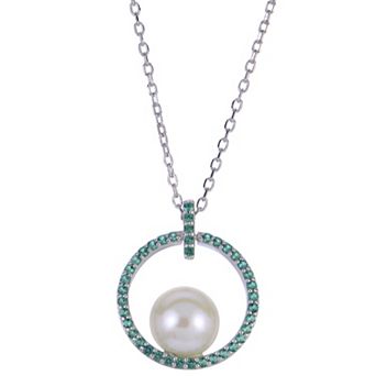 PearLustre by Imperial Sterling Silver Freshwater Cultured Pearl & Lab-Created Emerald Necklace