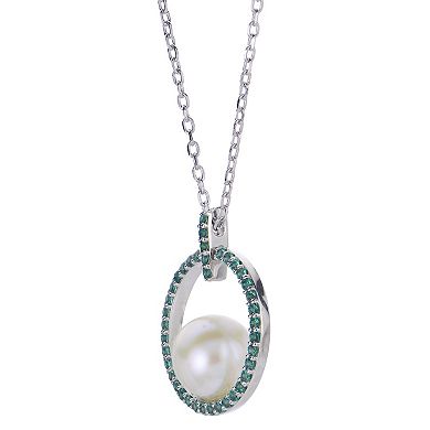 PearLustre by Imperial Sterling Silver Freshwater Cultured Pearl & Lab-Created Emerald Necklace
