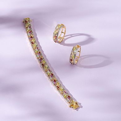 Classic Treasures Gold Tone Semi-Precious Rainbow Gemstone Bangle Bracelet and Hoop Earring Set
