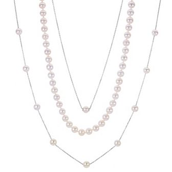 PearLustre by Imperial Sterling Silver Freshwater Cultured Pearl Necklace Trio Set