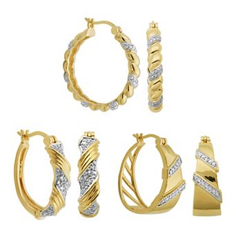Classic Treasures Gold Tone Diamond Accent Hoop Earrings