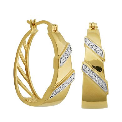 Classic Treasures Gold Tone Diamond Accent Hoop Earrings