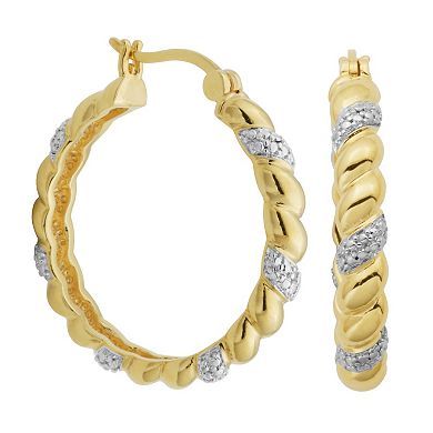 Classic Treasures Gold Tone Diamond Accent Hoop Earrings