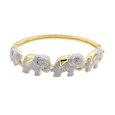 18K Gold Over Bronze Diamond Accent Elephant Bangle