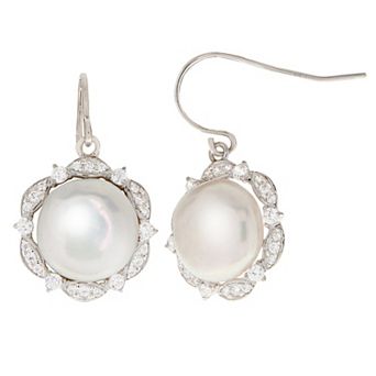 PearLustre by Imperial Sterling Silver Freshwater Cultured Pearl & White Topaz Earrings
