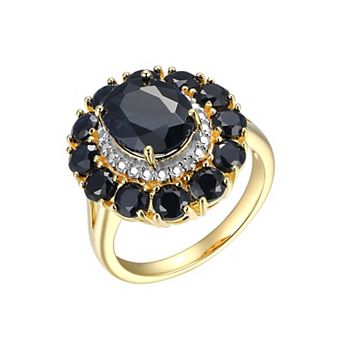 Classic Treasures 18k Gold Over Sterling Silver Black Sapphire and Diamond Accent Halo Ring