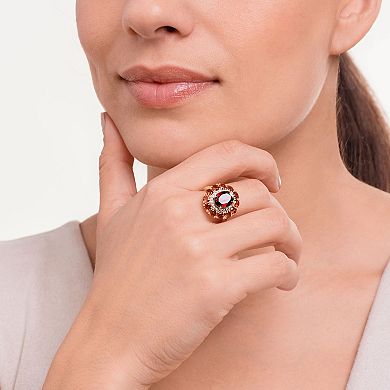 18K Gold Over Silver Genuine Garnet and Diamond Accent Halo Ring