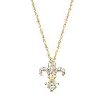Classic Treasures 18k Gold Over Sterling Silver 1/4 Carat T.W. Diamond Fleur-de-Lis Pendant Necklace