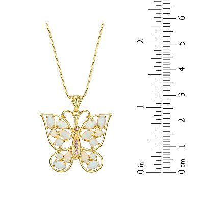 Classic Treasures 18K Gold Over Silver Created Opal and Created Pink Sapphire Butterfly Pendant