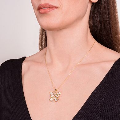 Classic Treasures 18K Gold Over Silver Created Opal and Created Pink Sapphire Butterfly Pendant