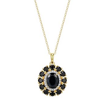 Classic Treasures 18K Gold Over Silver Genuine Black Sapphire and Diamond Accent Pendant