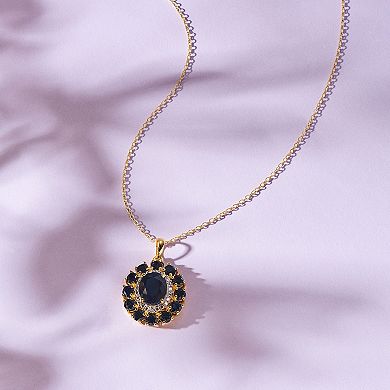 Classic Treasures 18K Gold Over Silver Genuine Black Sapphire and Diamond Accent Pendant