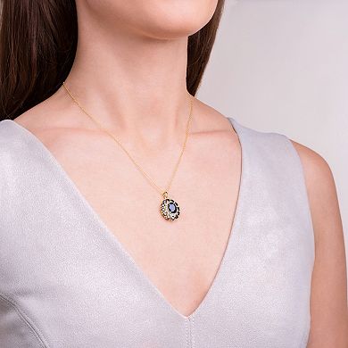 18K Gold Over Silver Genuine Black Sapphire and Diamond Accent Pendant