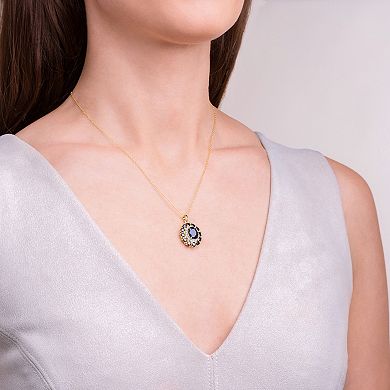 Classic Treasures 18K Gold Over Silver Genuine Black Sapphire and Diamond Accent Pendant