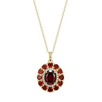 Classic Treasures 18K Gold Over Silver Genuine Garnet and Diamond Accent Pendant