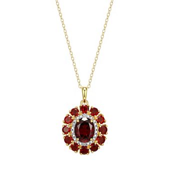 Classic Treasures 18K Gold Over Silver Genuine Garnet and Diamond Accent Pendant