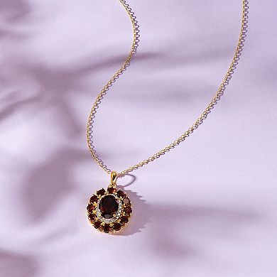 Classic Treasures 18K Gold Over Silver Genuine Garnet and Diamond Accent Pendant