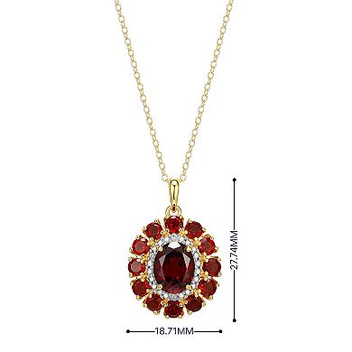 Classic Treasures 18K Gold Over Silver Genuine Garnet and Diamond Accent Pendant