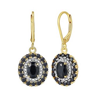Classic Treasures 18K Gold Over Silver Genuine Black Sapphire and Diamond Accent Leverback Earrings