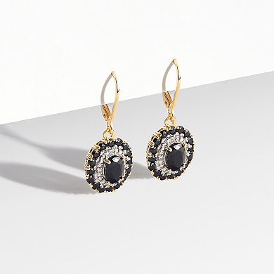 18K Gold Over Silver Genuine Black Sapphire and Diamond Accent Leverback Earrings