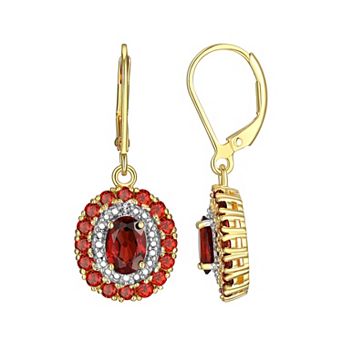 Classic Treasures 18K Gold Over Silver Genuine Garnet and Diamond Accent Leverback Earrings