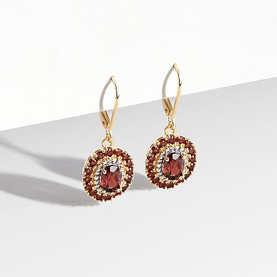 Classic Treasures 18K Gold Over Silver Genuine Garnet and Diamond Accent Leverback Earrings