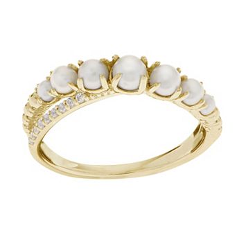 PearLustre by Imperial 14k Gold Freshwater Cultured Pearl & 1/10 Carat T.W. Diamond Ring