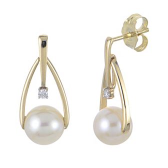 PearLustre by Imperial 14k Gold Freshwater Cultured Pearl & Diamond Accent Drop Earrings