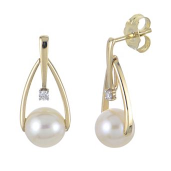 PearLustre by Imperial 14k Gold Freshwater Cultured Pearl & Diamond Accent Drop Earrings