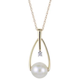 PearLustre by Imperial 14k Gold Freshwater Cultured Pearl & Diamond Accent Necklace