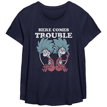 Plus Size Dr. Seuss Thing 1 And Thing 2 Here Comes Trouble Graphic Tee