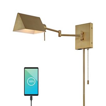 Arlo Farmhouse Industrial Single Swing Arm Plug In Or Hardwired Iron Led Wall Sconce With Pull Chain